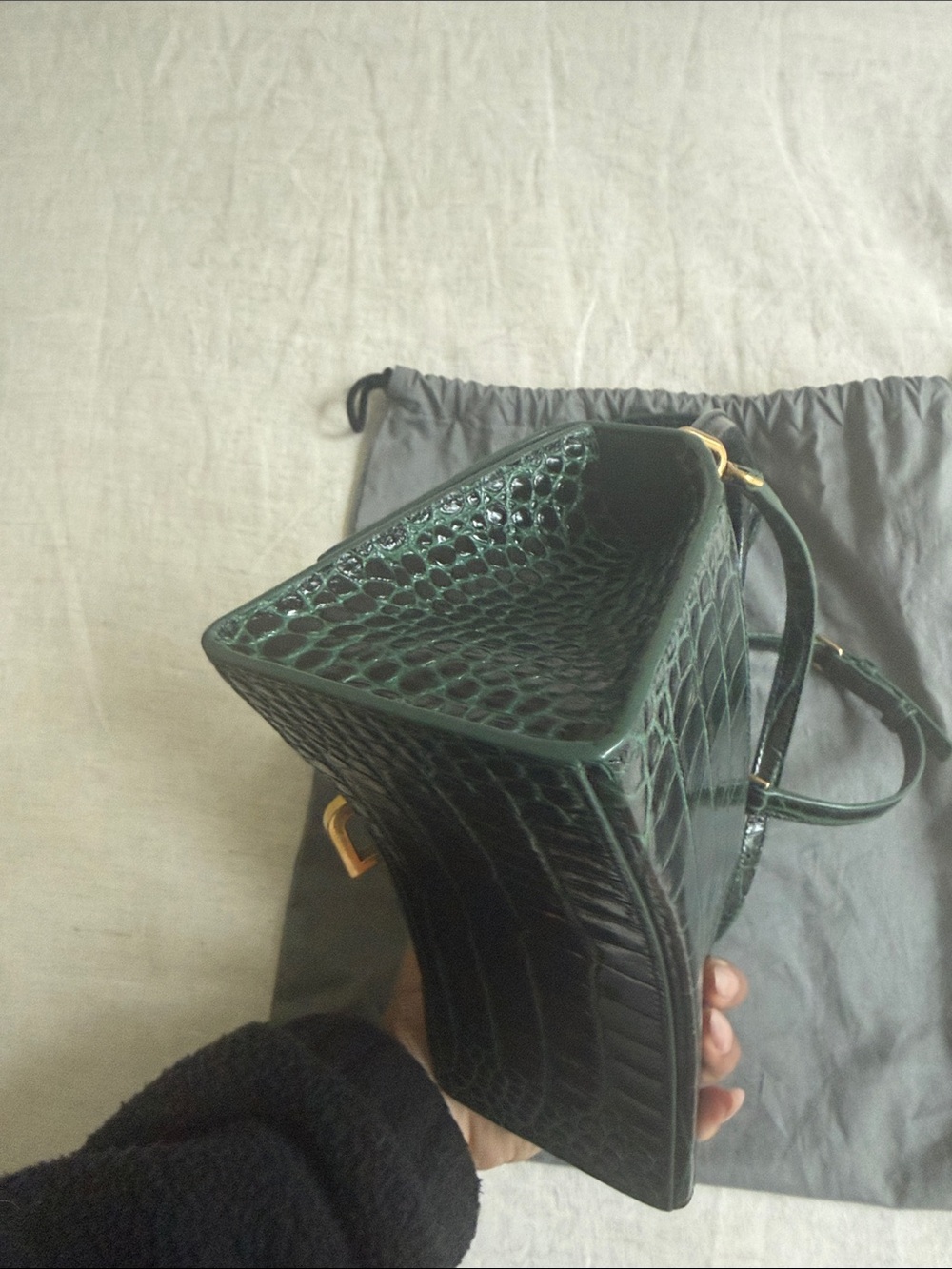 Balenciaga Green Croc-Embossed Hourglass Mini Top Handle Bag with Gold Hardware - Picture 4 of 7